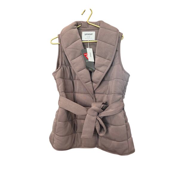 SPANX AirEssentials Puffsentials Vest Smoke Shawl Collar Pockets Size Large NWT - Picture 3 of 10